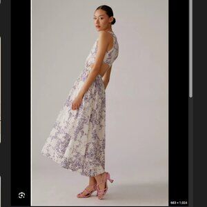 Anthropologie Dress Midi Medium Aureta Studio Side Cutout Lavender Ivory Boho